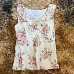 LOFT White and Cream Blouse with Tie Front and Sailor Collar